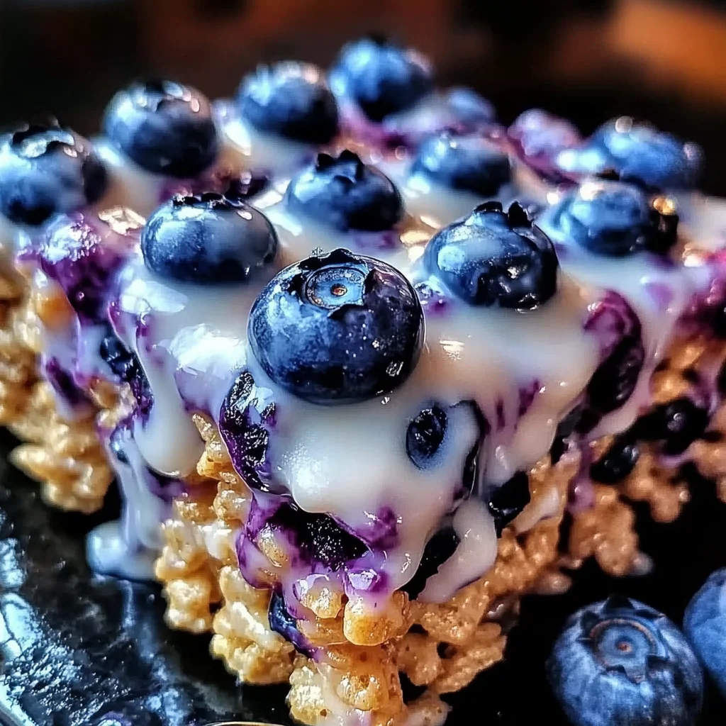 Blueberry Rice Krispies Treats with Vanilla Glaze