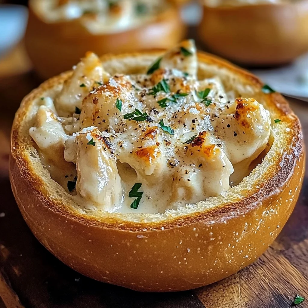 Chicken Alfredo Garlic Bread Bowls