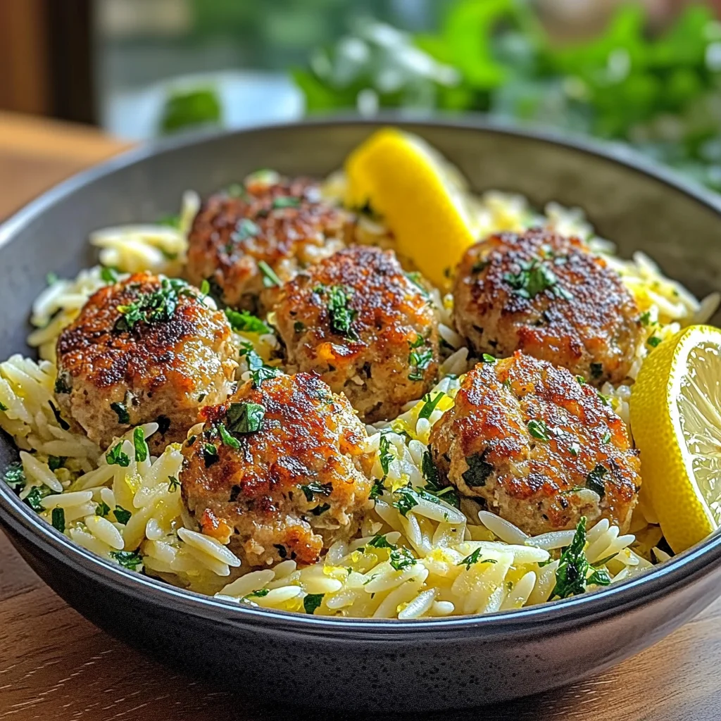 Greek Chicken Meatballs with Lemon Orzo
