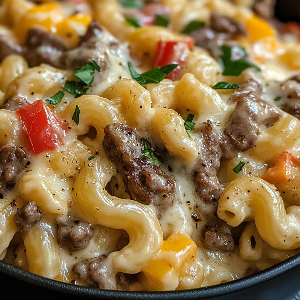 High-Protein Creamy Philly Cheesesteak Mac & Cheese
