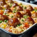 Honey Garlic Meatball Rice Bake