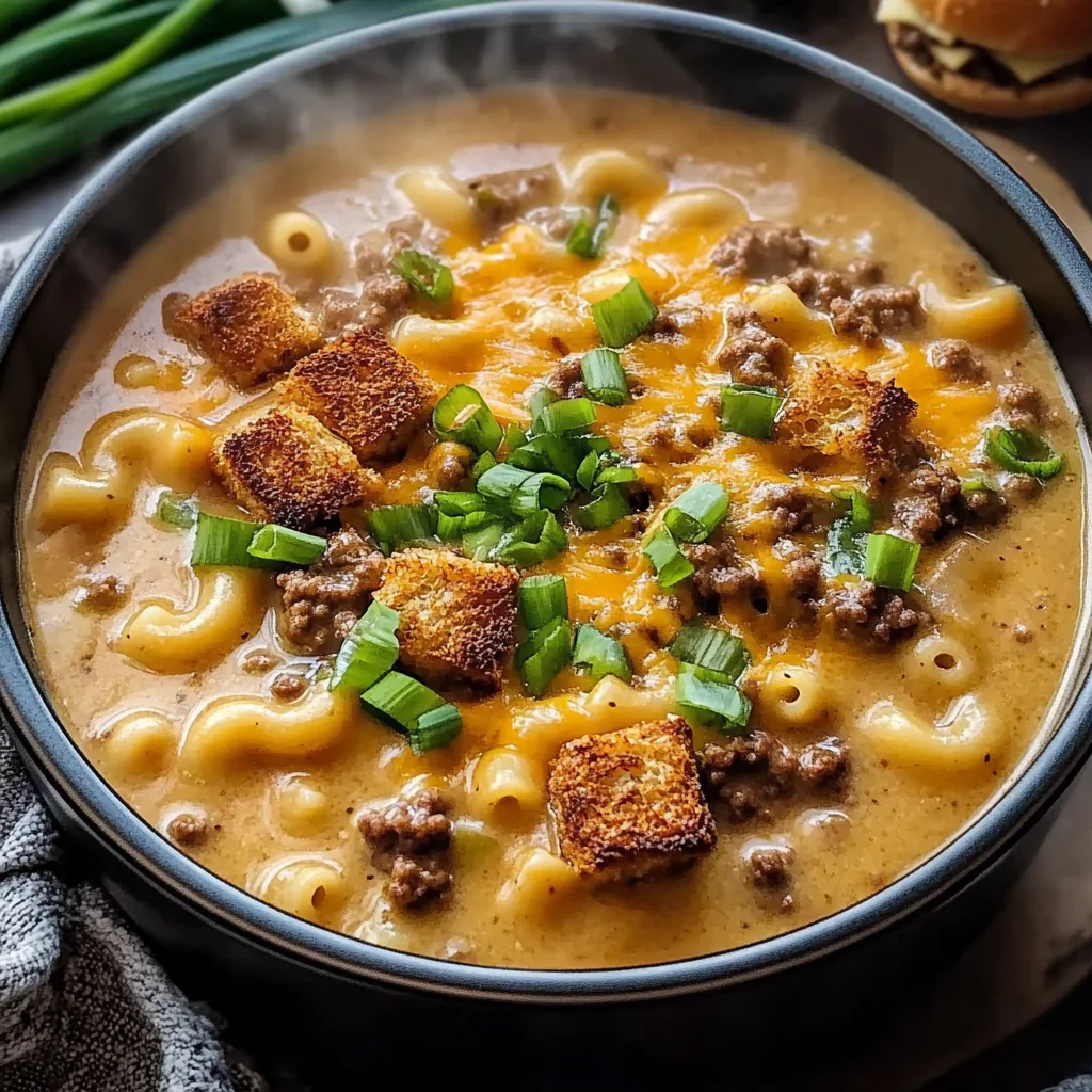 One Pot Macaroni Cheeseburger Soup