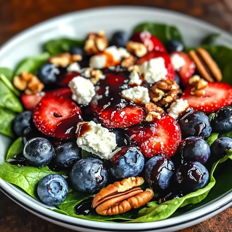 Berry Spinach Salad with Pecans, Feta, and Balsamic Glaze