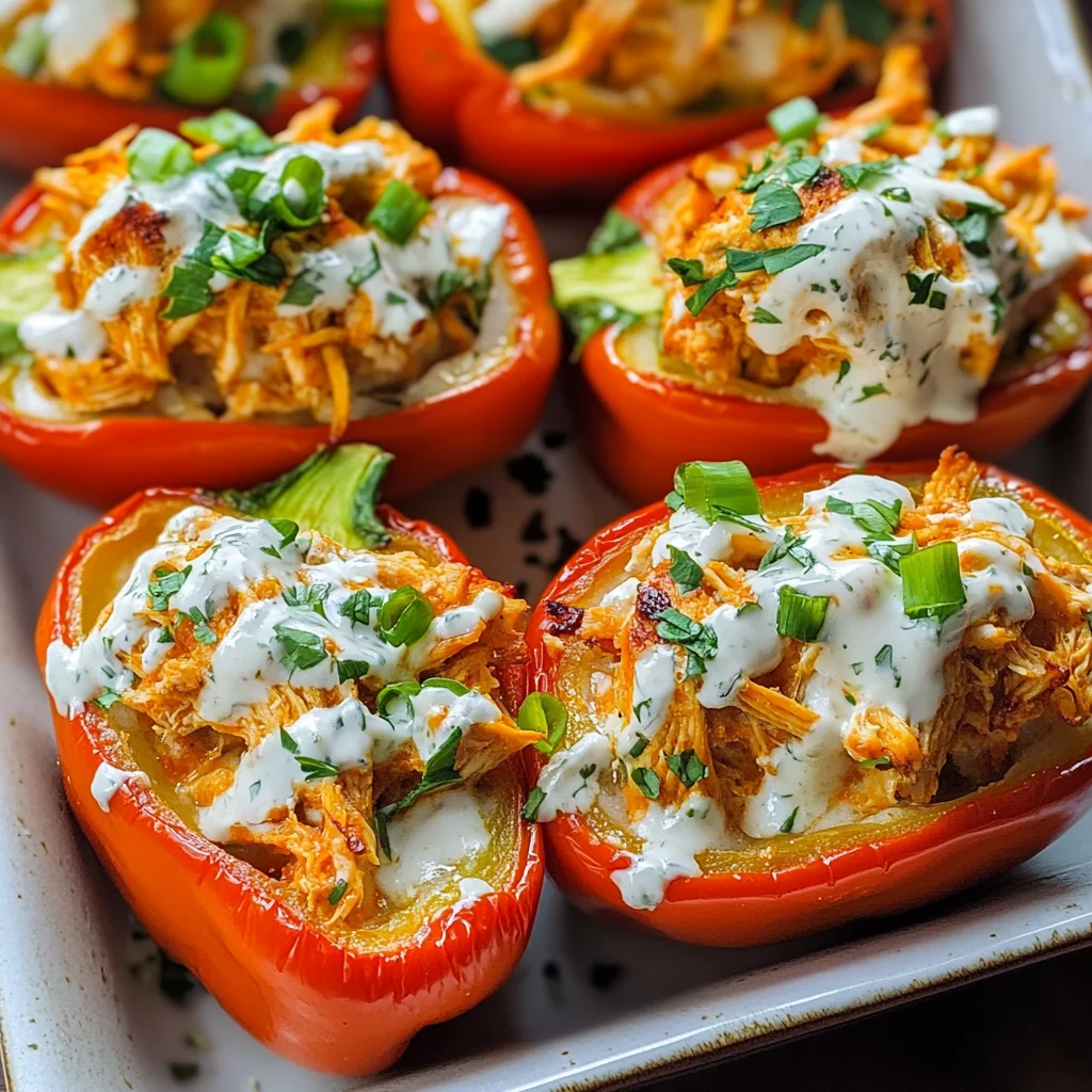Buffalo Chicken Stuffed Peppers - Dairy Free & Low Carb