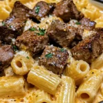 Cajun Steak Tips in Cheesy Rigatoni Parmesan Sauce