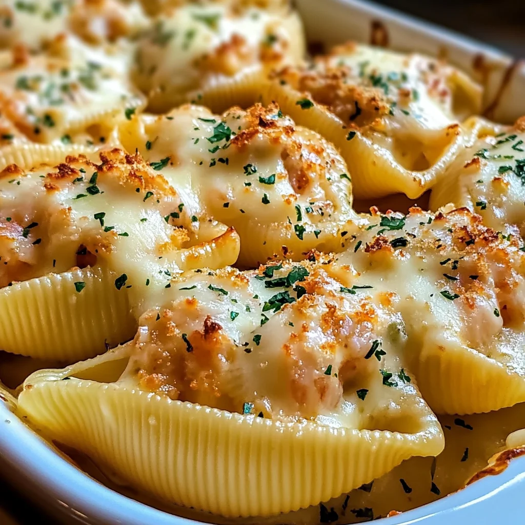 Seafood Stuffed Jumbo Shells with Creamy Cheese Sauce