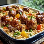 Honey Garlic Meatball & Rice Bake