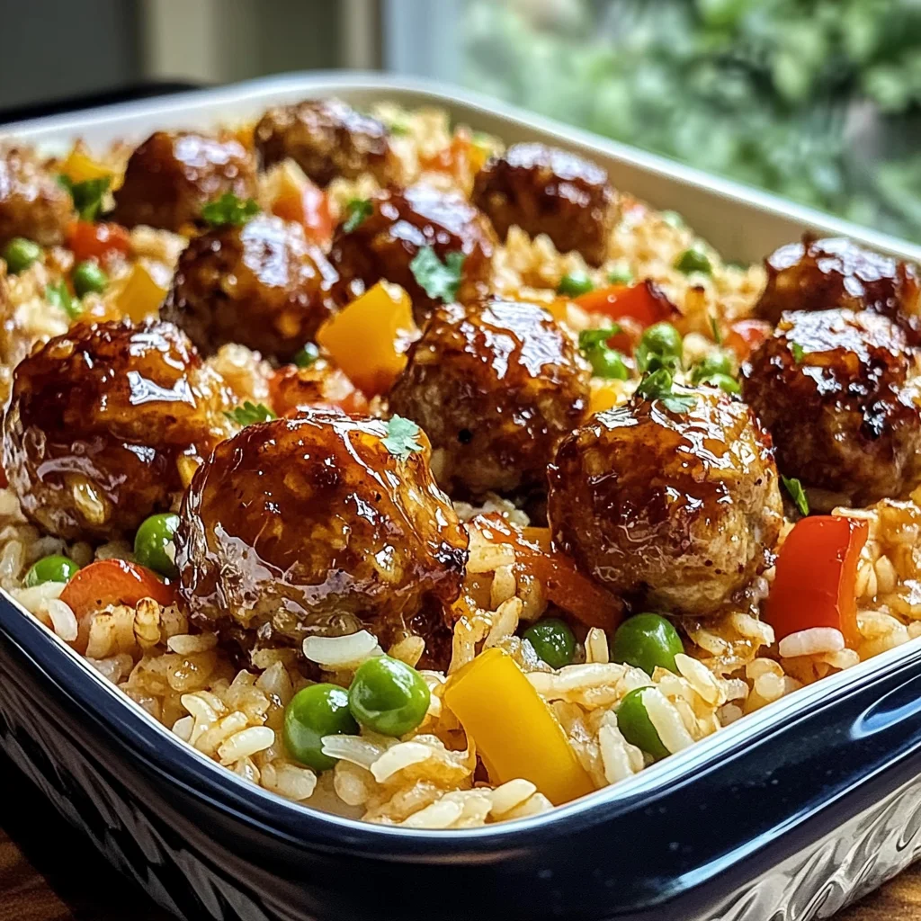 Honey Garlic Meatball & Rice Bake