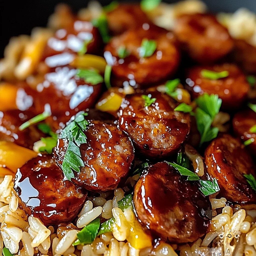One Pan Sweet And Tangy Bbq Sausage Rice