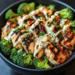 Grilled Chicken & Broccoli Bowls with Creamy Garlic Sauce
